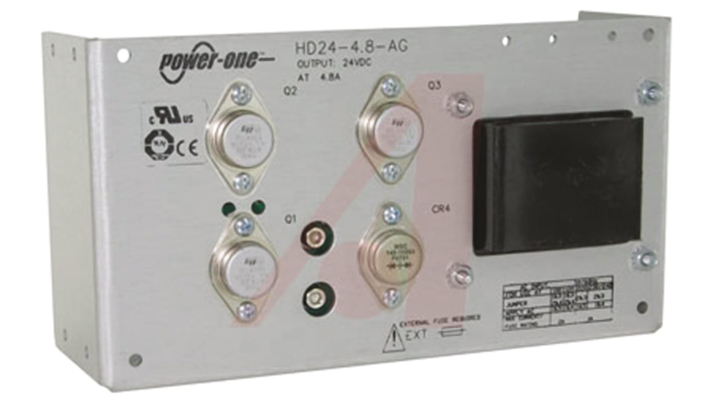 Lineær strømforsyning, 115.2W, Indgang: 100 → 264V ac, Udgang: 24V, Udgangsstrøm: 4.8A, Ukapslet