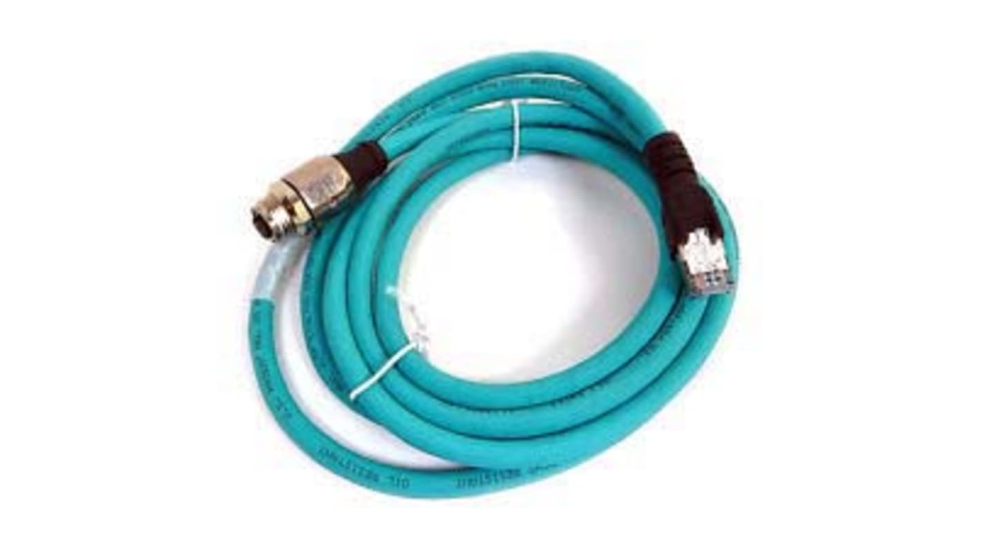 Turck Cat5e Straight Female M12 to Straight Male RJ45 Ethernet Cable, Teal TPE Sheath, 3m