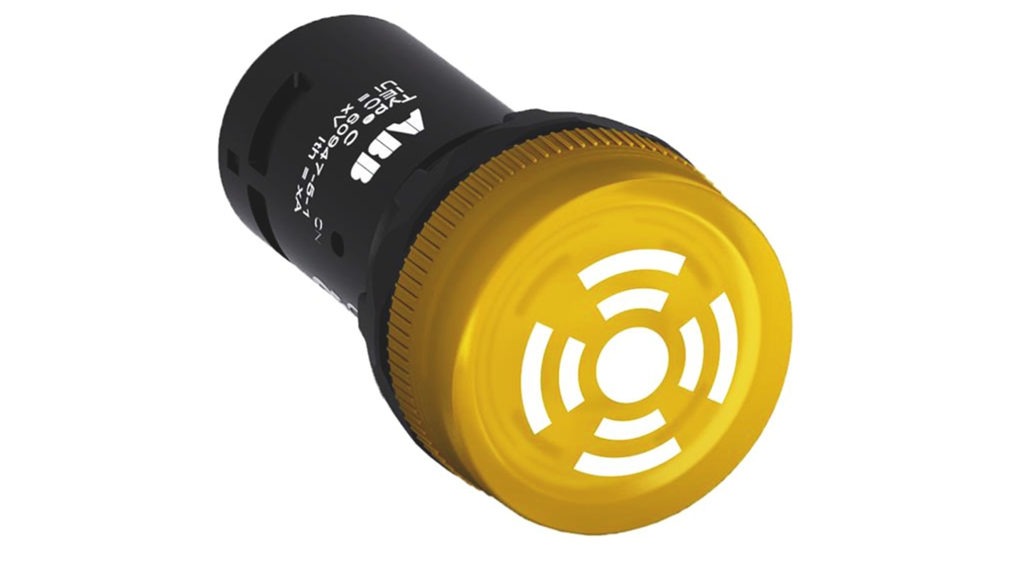 ABB Akustischer Warnmelder, Compact 110 → 130V dc Gelb, Ausschnitt-Ø 22mm LED Tafelmontage Schraub