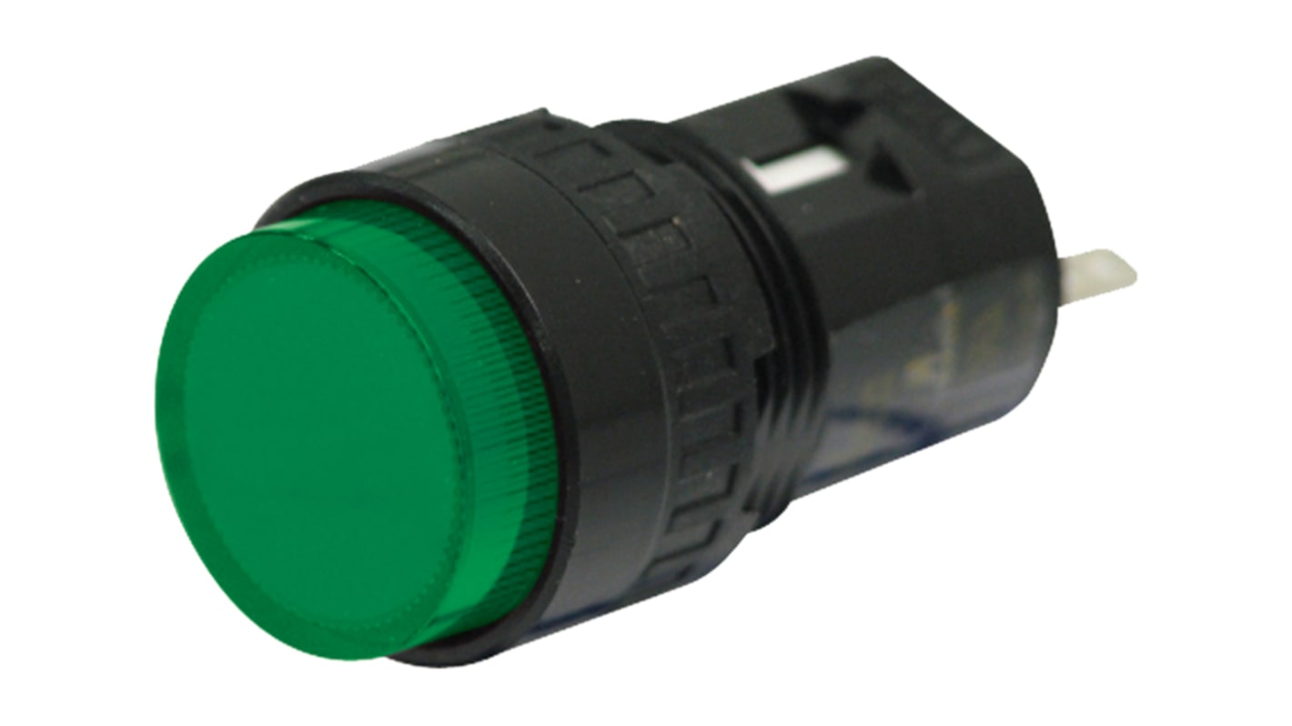 Idec Grøn Lysdiode Panelmonteret kontrollampe 16.2mm hulstr., 24V dc, Sort frontramme