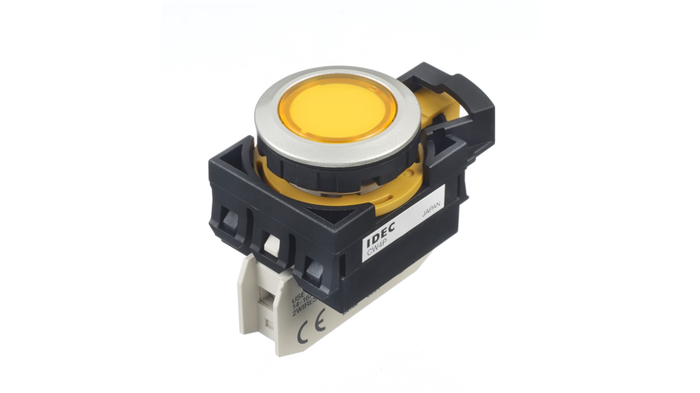 Indicador LED Idec, Amarillo, lente enrasada, Ø montaje 22.3mm, 16.5mA