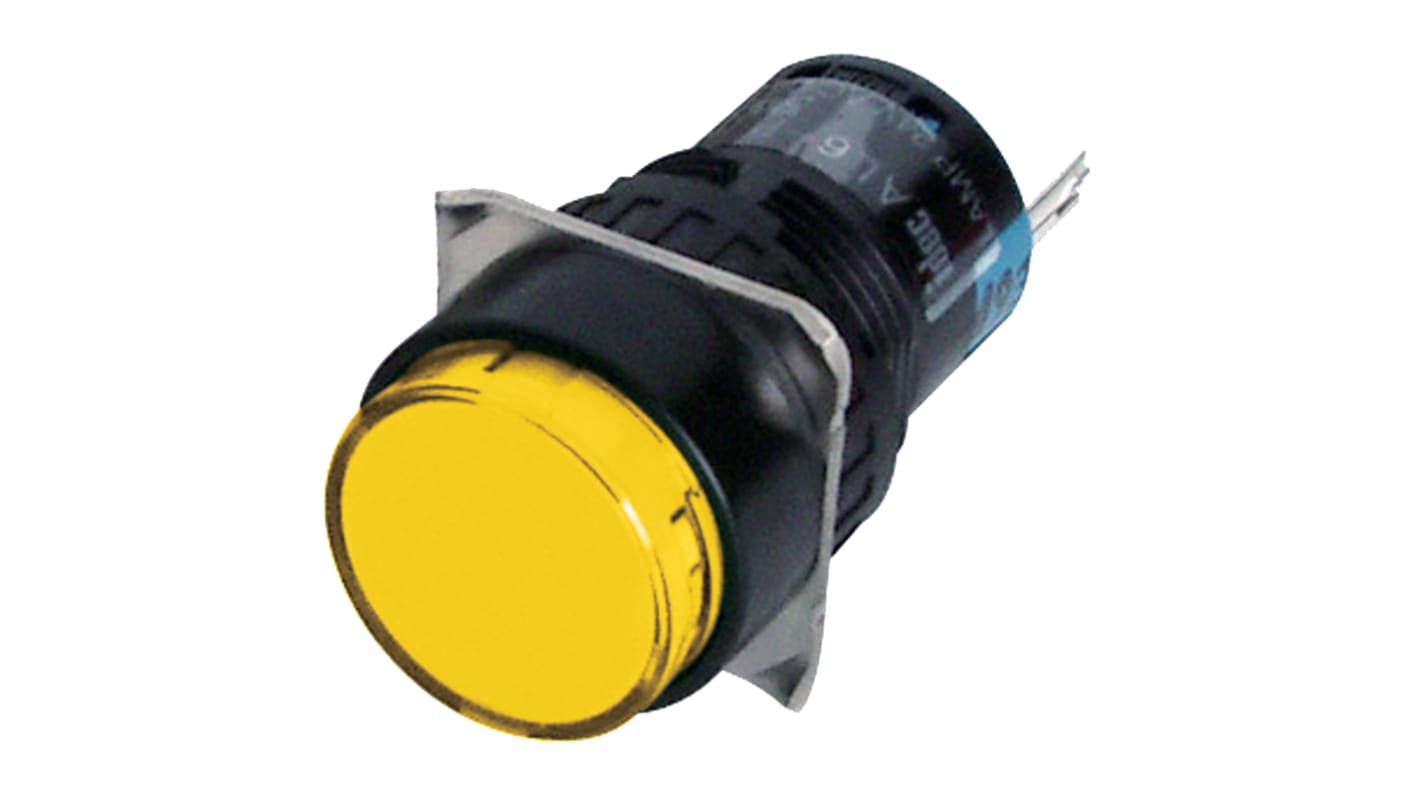 Lampka kontrolna do montażu panelowego, Żółta 16mm LED Czarny Idec