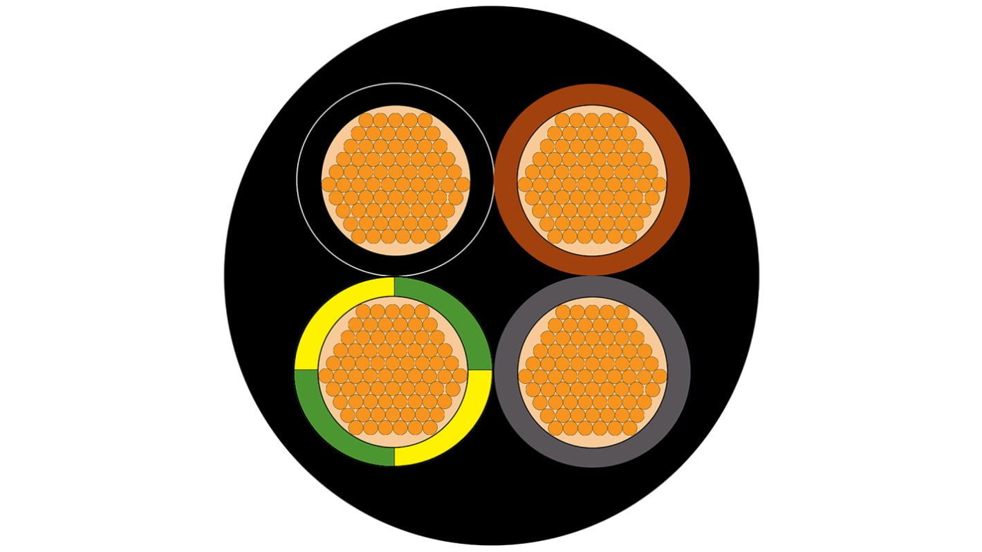RS PRO 4 Core Power Cable, 1.5 mm², 100m Cross-Linked Compound, Type EM 8 to EN 50363-6 Sheath, 750 V