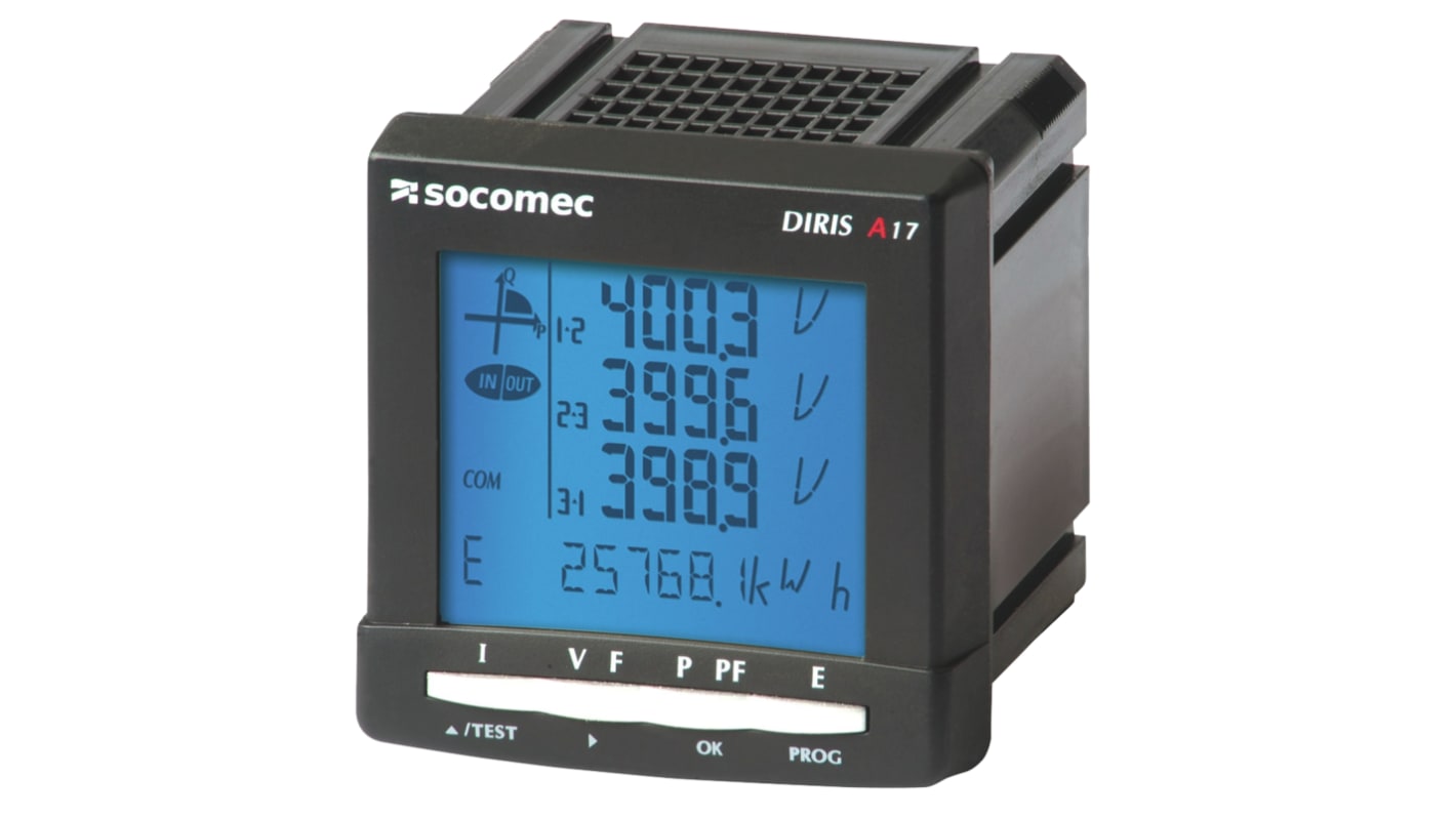 Socomec Diris A17 LCD Digital Panel Multi-Function Meter, 68mm x 68mm