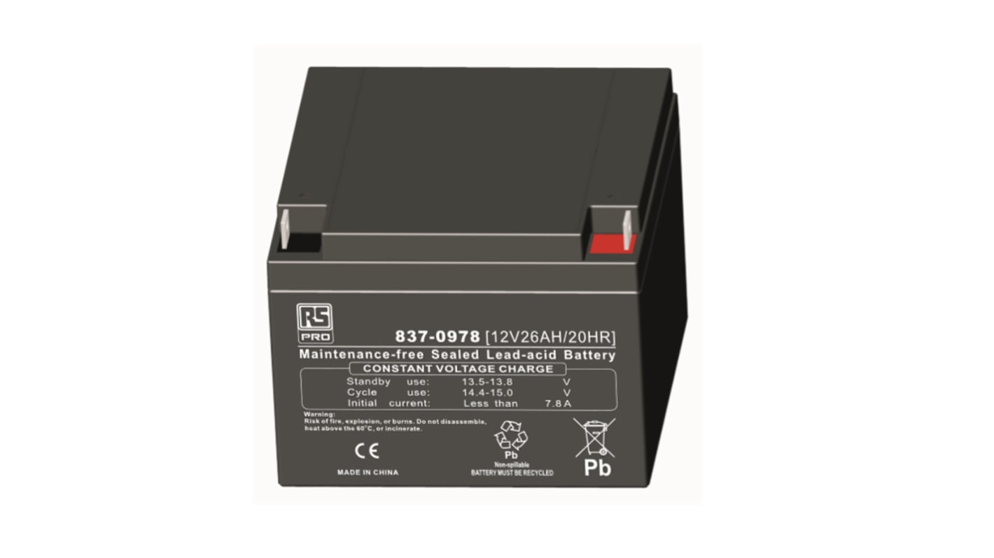 RS PRO 12V T3 Sealed Lead Acid Battery, 26Ah