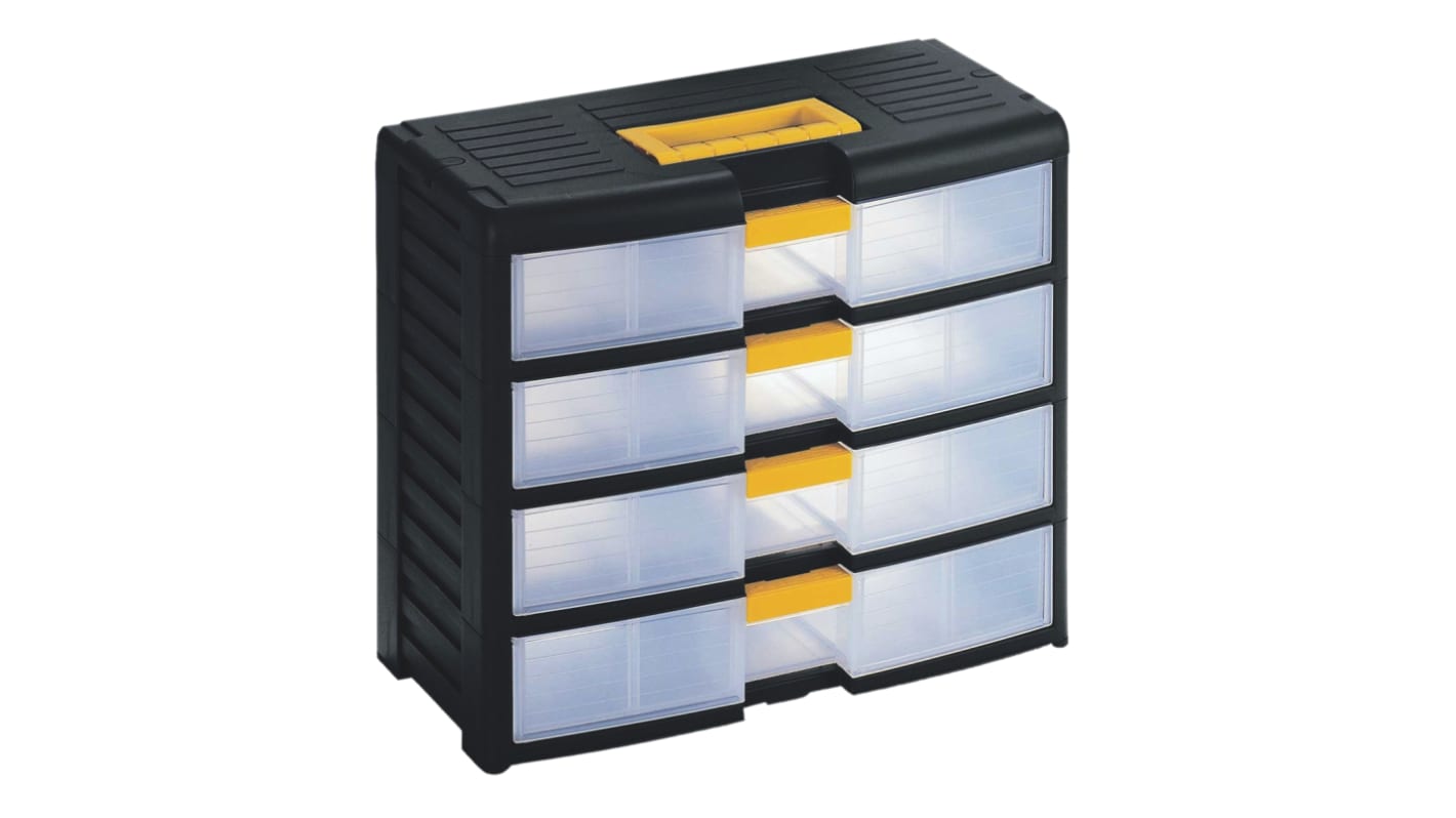 RS PRO 4 Drawer Storage Unit, PP, 334mm x 391mm x 197mm, Black