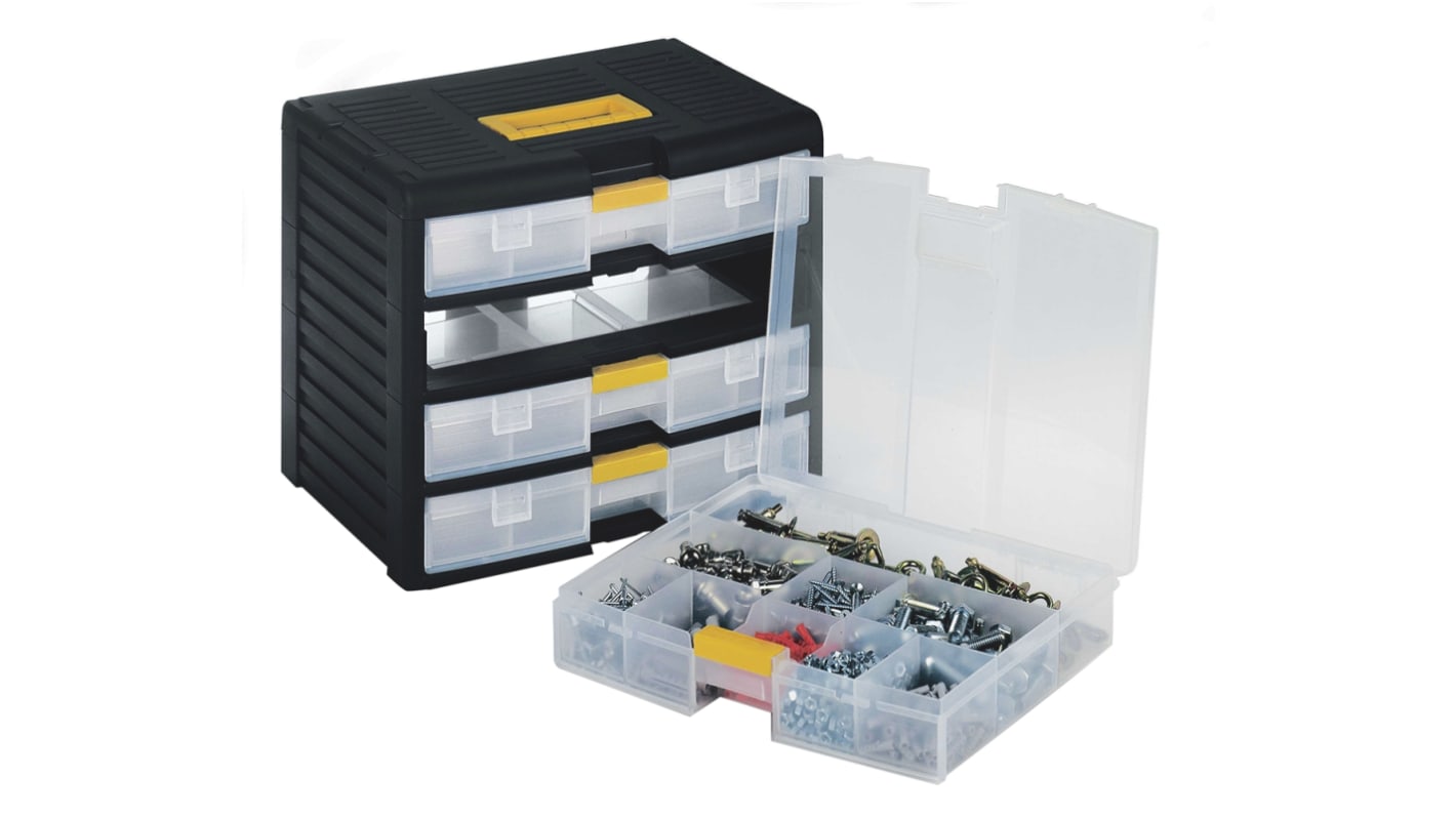 RS PRO 4 Drawer Storage Unit, PP, 334mm x 391mm x 290mm, Black RS