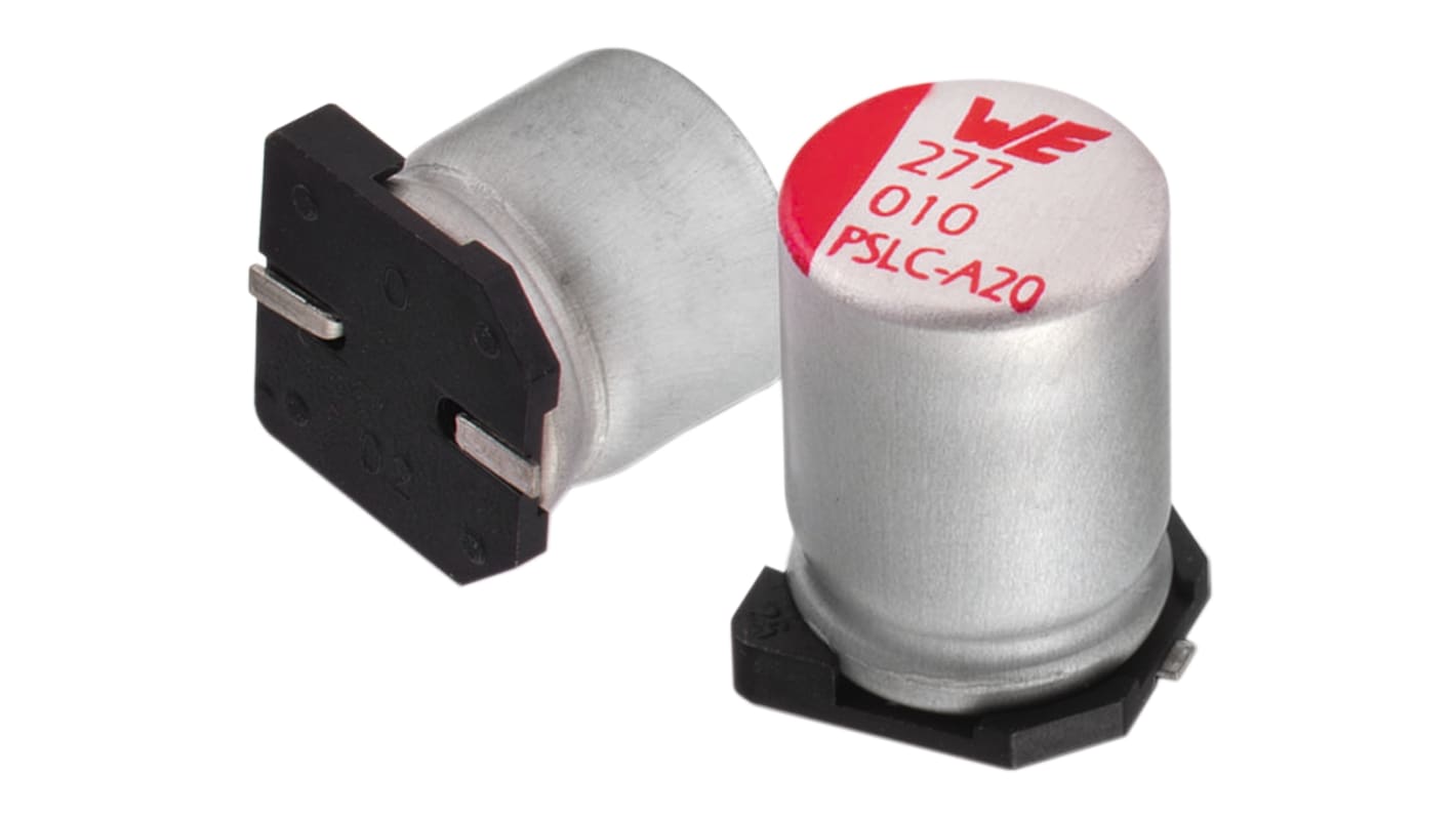 Condensador de polímero Wurth Elektronik WCAP-PSLP, 180μF ±20%, 6.3V dc, Montaje en Superficie, paso 2.1mm, dim. 5.8