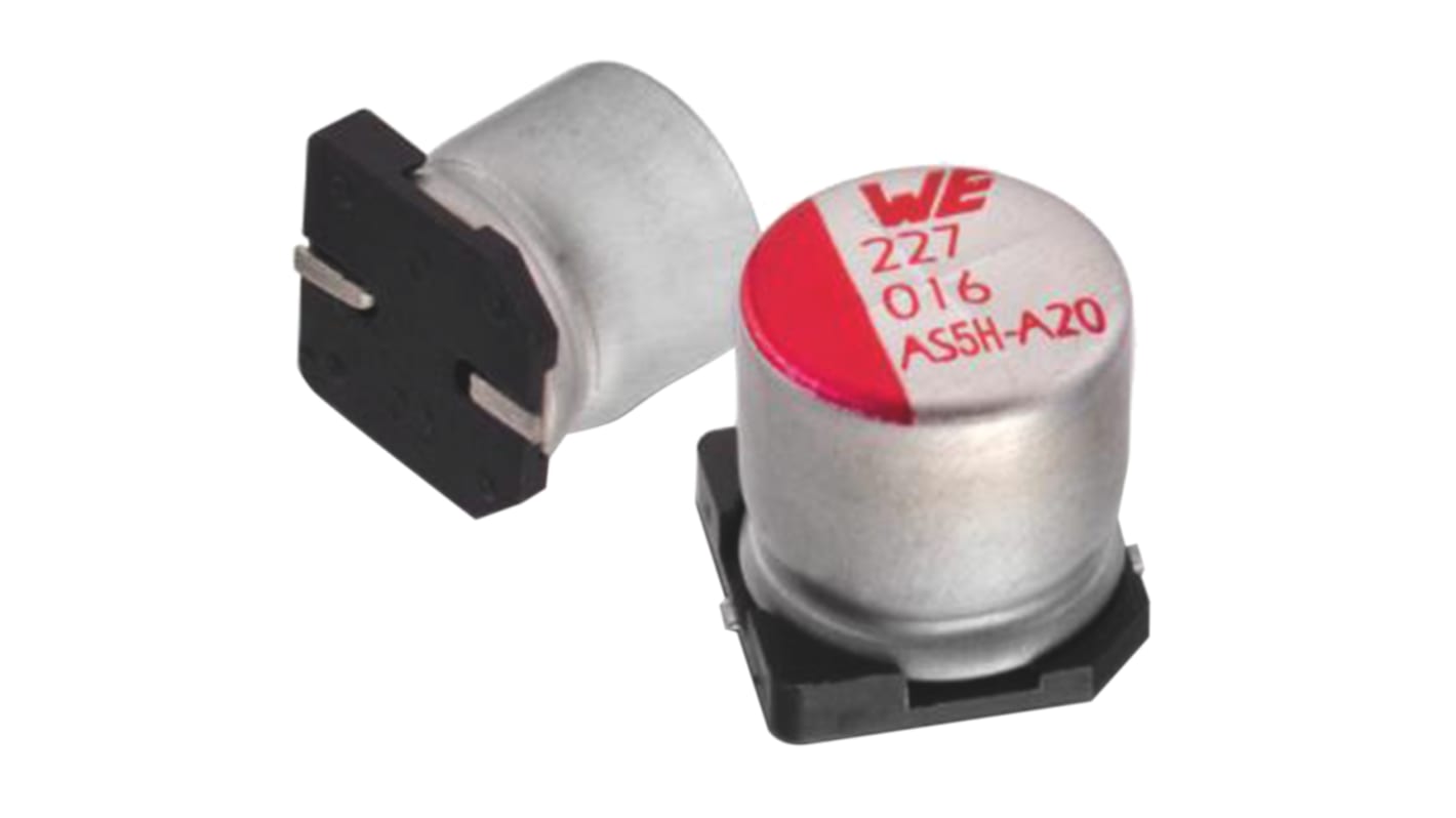 Condensador electrolítico Wurth Elektronik serie WCAP-AS5H, 10μF, ±20%, 16V dc, mont. SMD, 5.5 (Dia.) x 3.85mm, paso 1mm