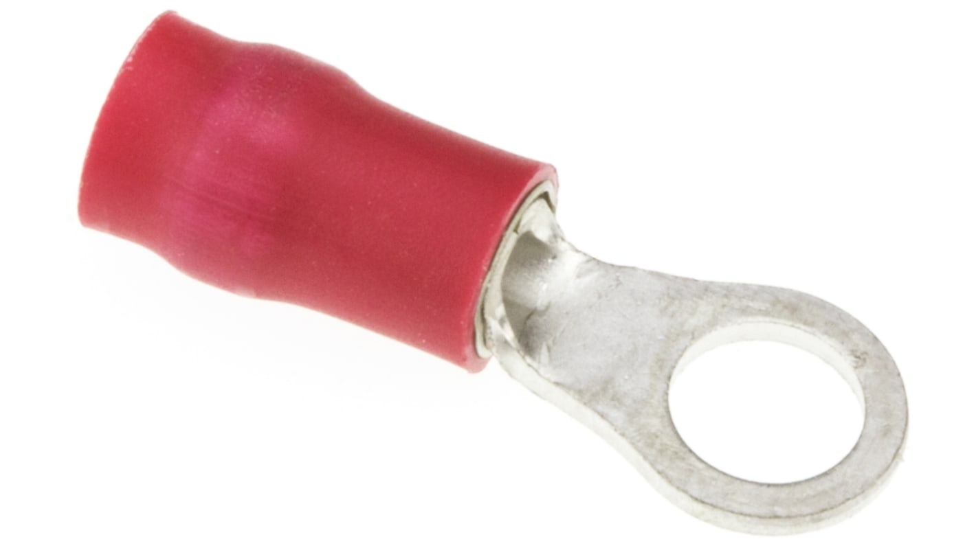 JST, R Insulated Ring Terminal, 4mm Stud Size, 0.25mm² to 1.65mm² Wire Size, Red