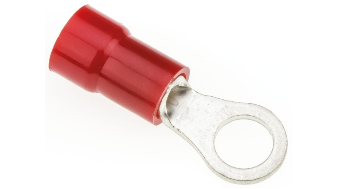 JST, R Insulated Ring Terminal, 6mm Stud Size, 0.25mm² to 1.65mm² Wire Size, Red