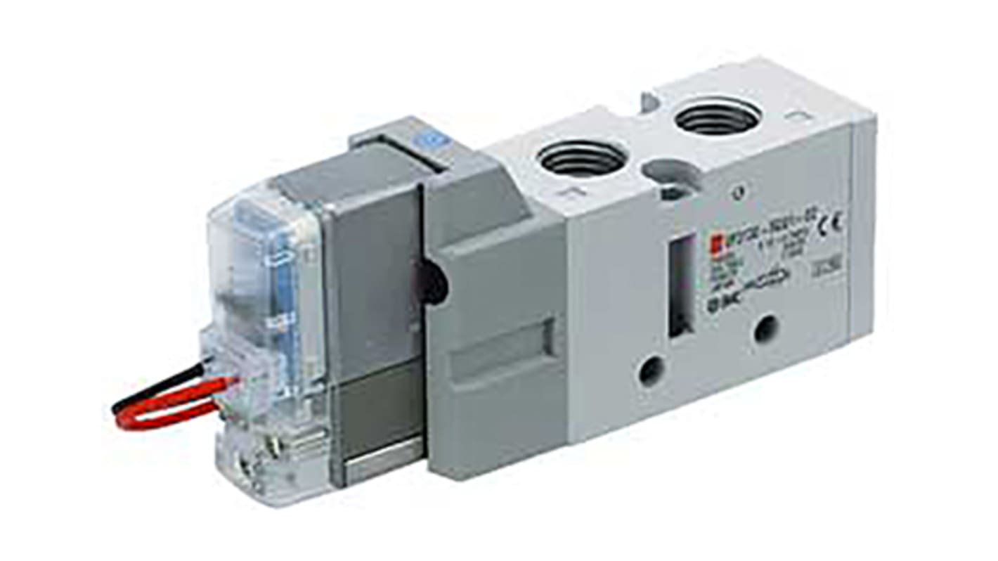 Elettrovalvole per pneumatica SMC, Rc 1/4, funzione 5/2, azionamento Solenoide/Pilota/Molla, 24V cc