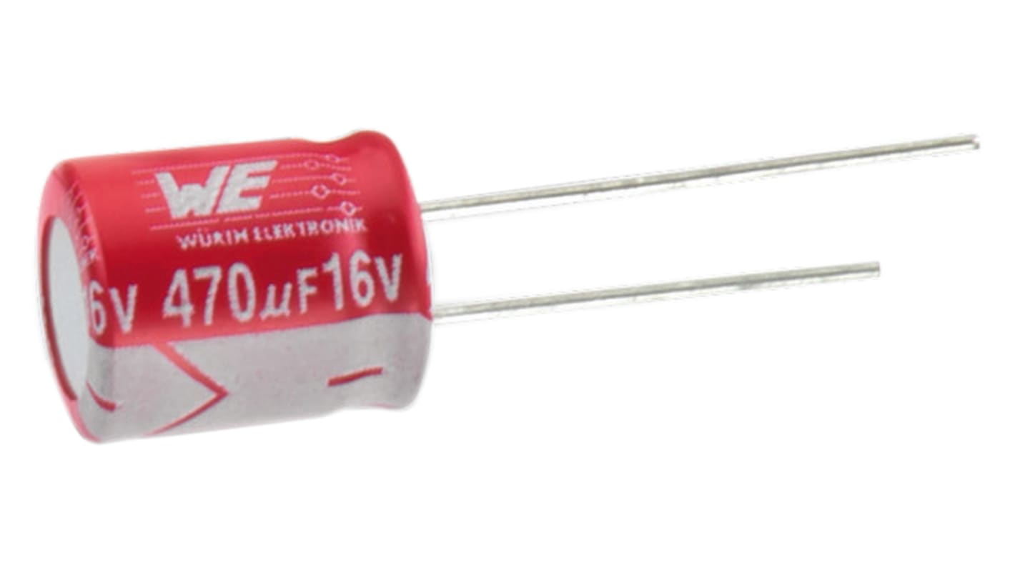 Würth Elektronik WCAP-PTG5, THT Polymerkondensator 390μF ±20% / 6.3V dc, Ø 8mm, -55°C → +105°C