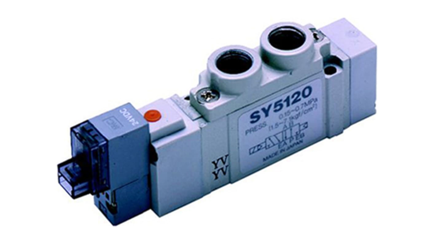 Electrodistributeur pneumatique SMC serie SY5000 fonction 5/2, Bobine/Assistée, Raccord One-touch G 6 mm, 24V c.c.