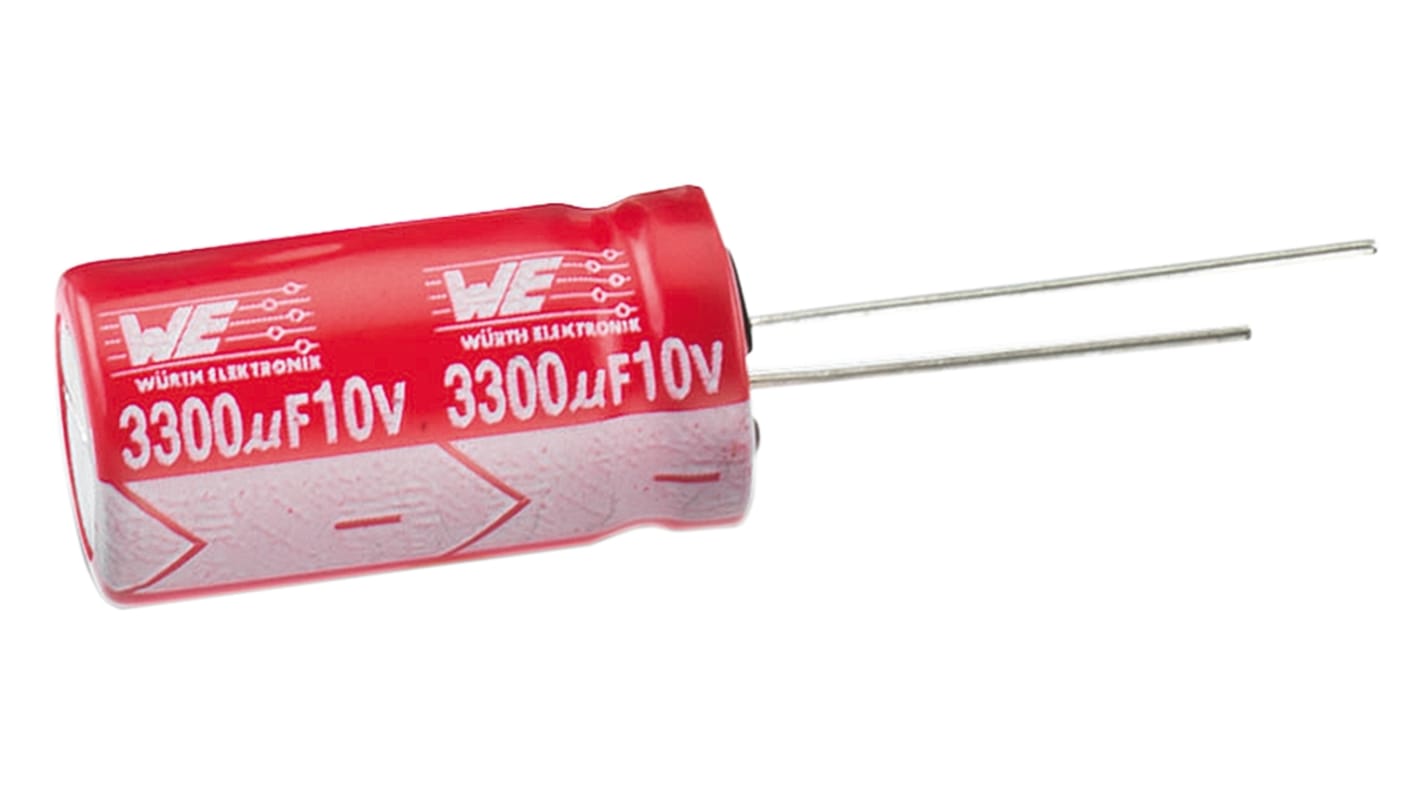 Kondensator 10μF 100V dc Radialny, Otwór przelotowy Wurth Elektronik roztaw: 3.5mm 8 (Dia.) x 11.5mm