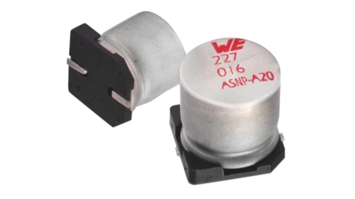 Condensador electrolítico Wurth Elektronik serie WCAP-ASNP, 47μF, ±20%, 16V dc, mont. SMD, 6.5 (Dia.) x 7.85mm, paso
