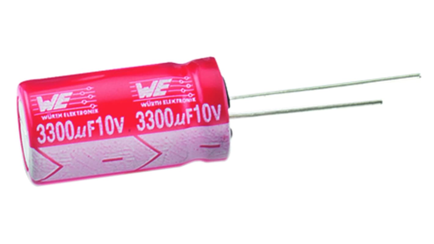 Kondensator 100μF 50V dc Radialny, Otwór przelotowy Wurth Elektronik roztaw: 5mm 10 (Dia.) x 16mm