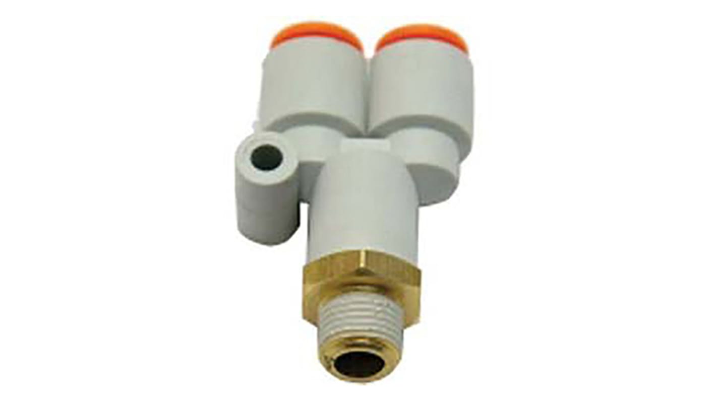 SMC KQ2 Series Y Threaded Adaptor, Push In 8 mm to Push In 8 mm, Threaded-to-Tube Connection Style