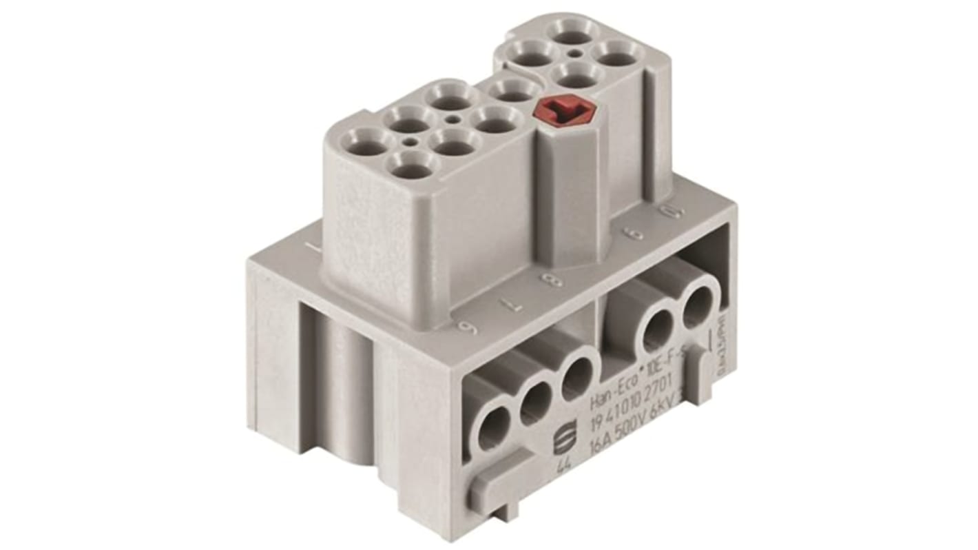 Inserto de conector de potencia HARTING Hembra, serie Han-Eco, configuración 10P+E