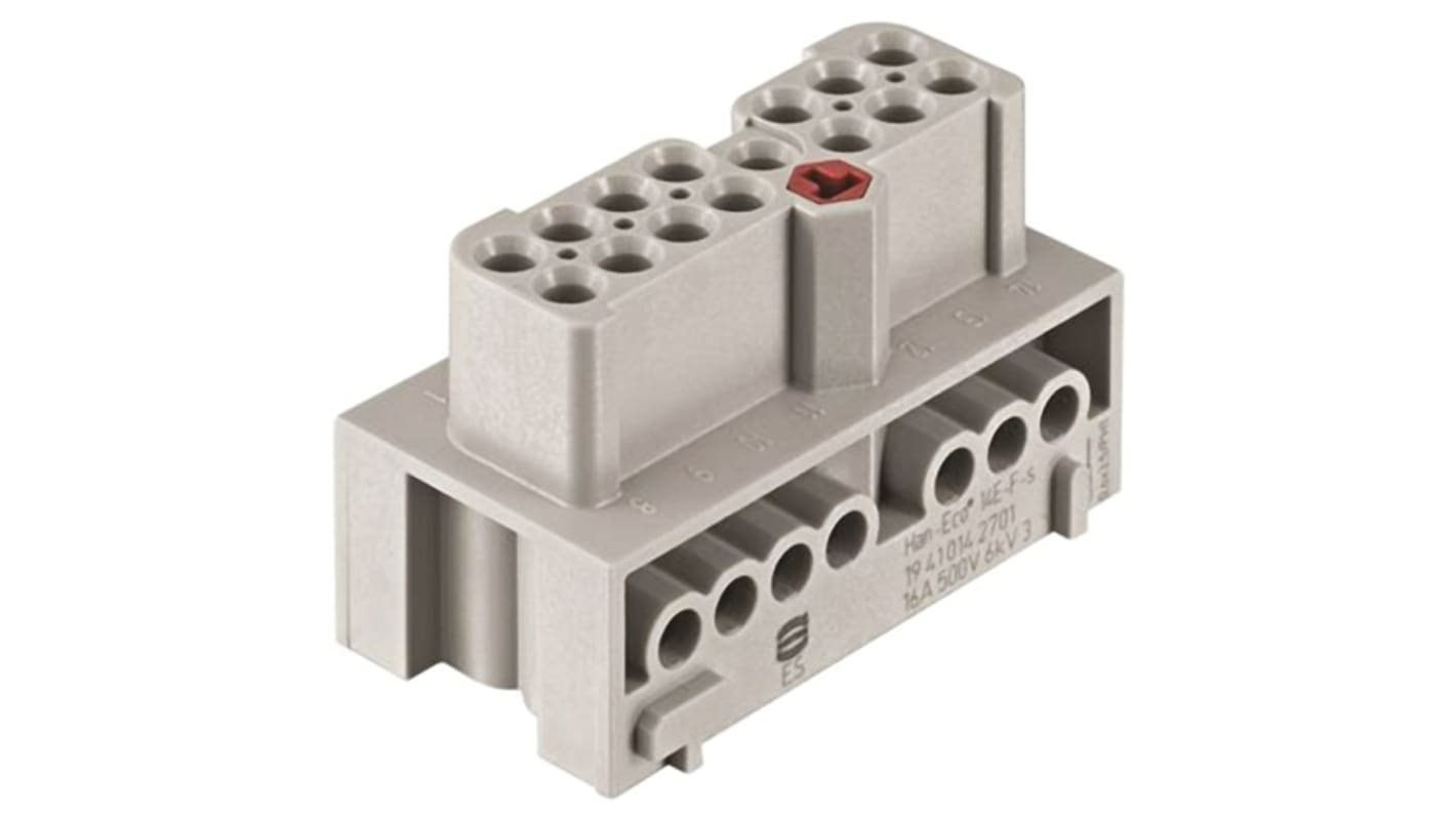 Inserto de conector de potencia HARTING Hembra, serie Han-Eco, configuración 14P+E