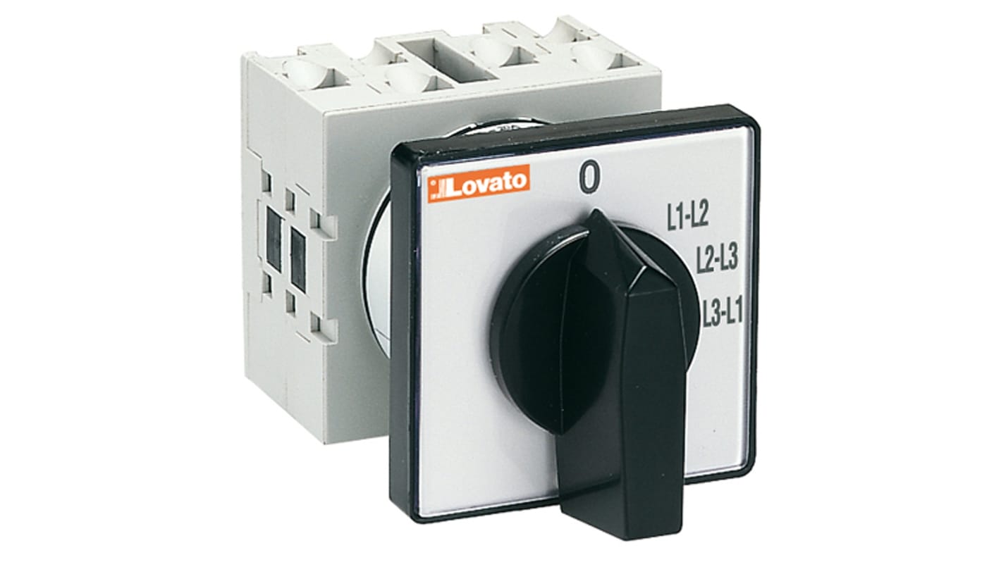 Lovato 4 Position 90° Ammeter Cam Switch, 16A, Knob Actuator