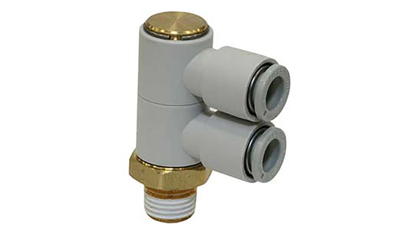 SMC KQ2 Series Elbow Threaded Adaptor, R 3/8 Male to Push In 8 mm, Threaded-to-Tube Connection Style