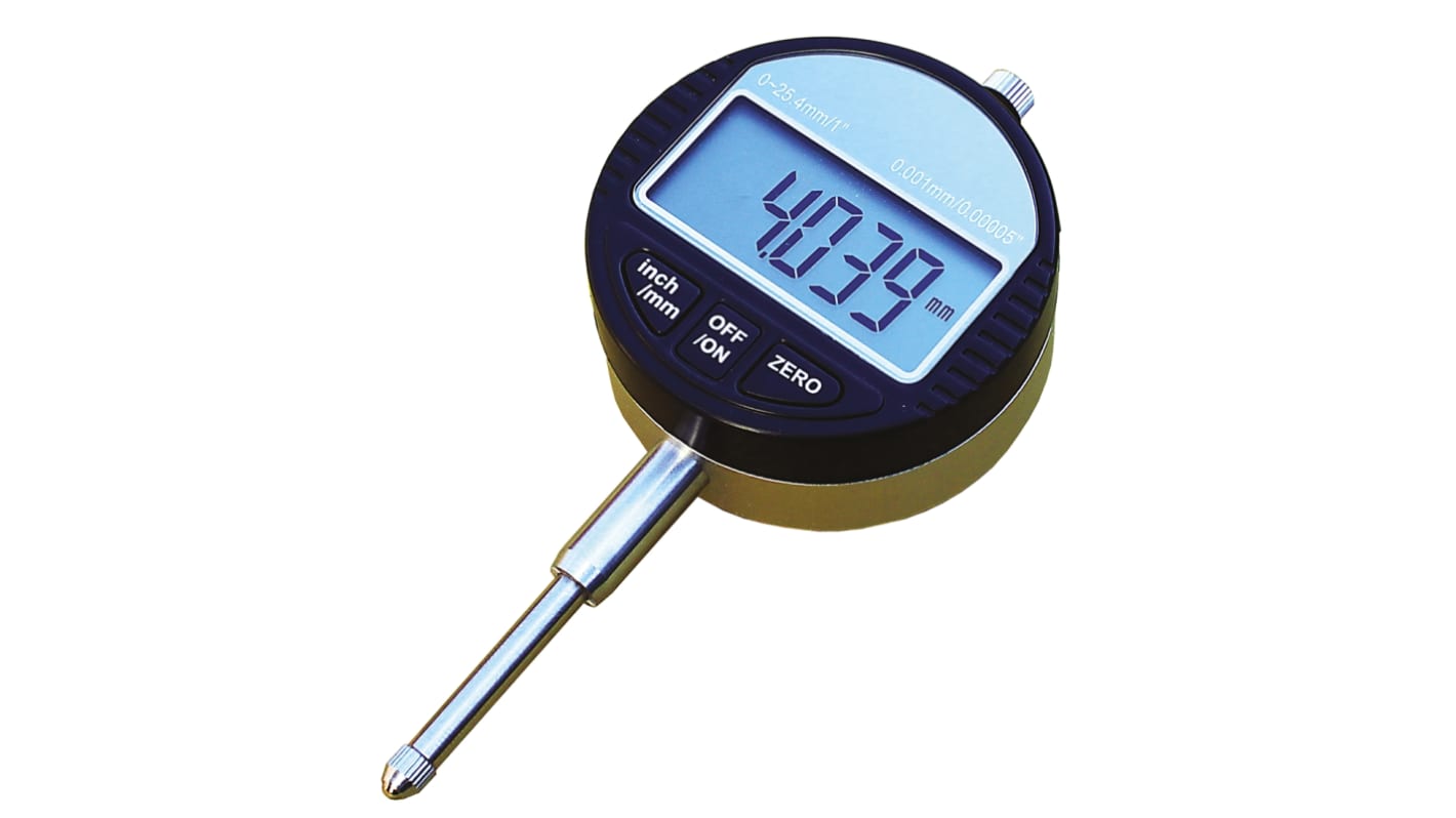 RS PRO Imperial/Metric Dial Indicator, 0 → 25 mm Measurement Range, 0.01 mm Resolution , ±0.05 mm Accuracy With UKAS