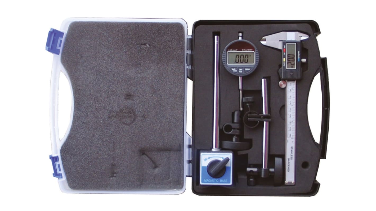 RS PRO Metric & Imperial Digital Caliper, Digital Indicator, Magnetic Base Measuring Set With UKAS Calibration