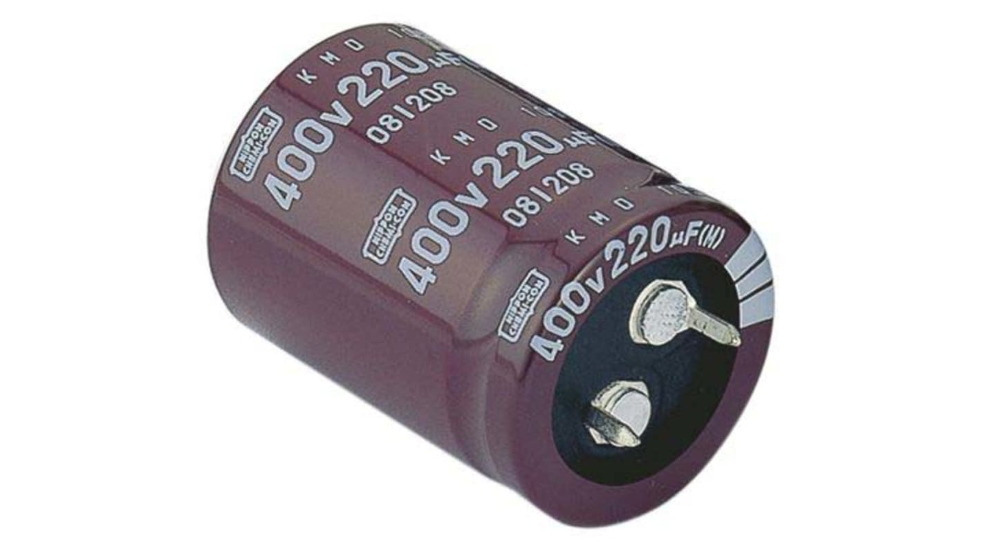 Kondensator 100μF 450V dc Zatrzaskowy Nippon Chemi-Con roztaw: 10mm 22 (Dia.) x 30mm