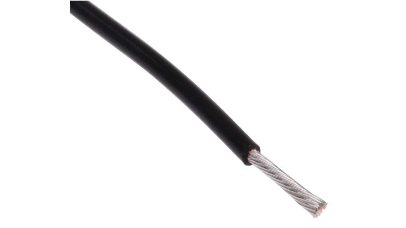 RS PRO Einzeladerleitung 0,08 mm², 28 AWG 100m Schwarz PTFE isoliert Ø 0.71mm 7/0,12 mm Litzen