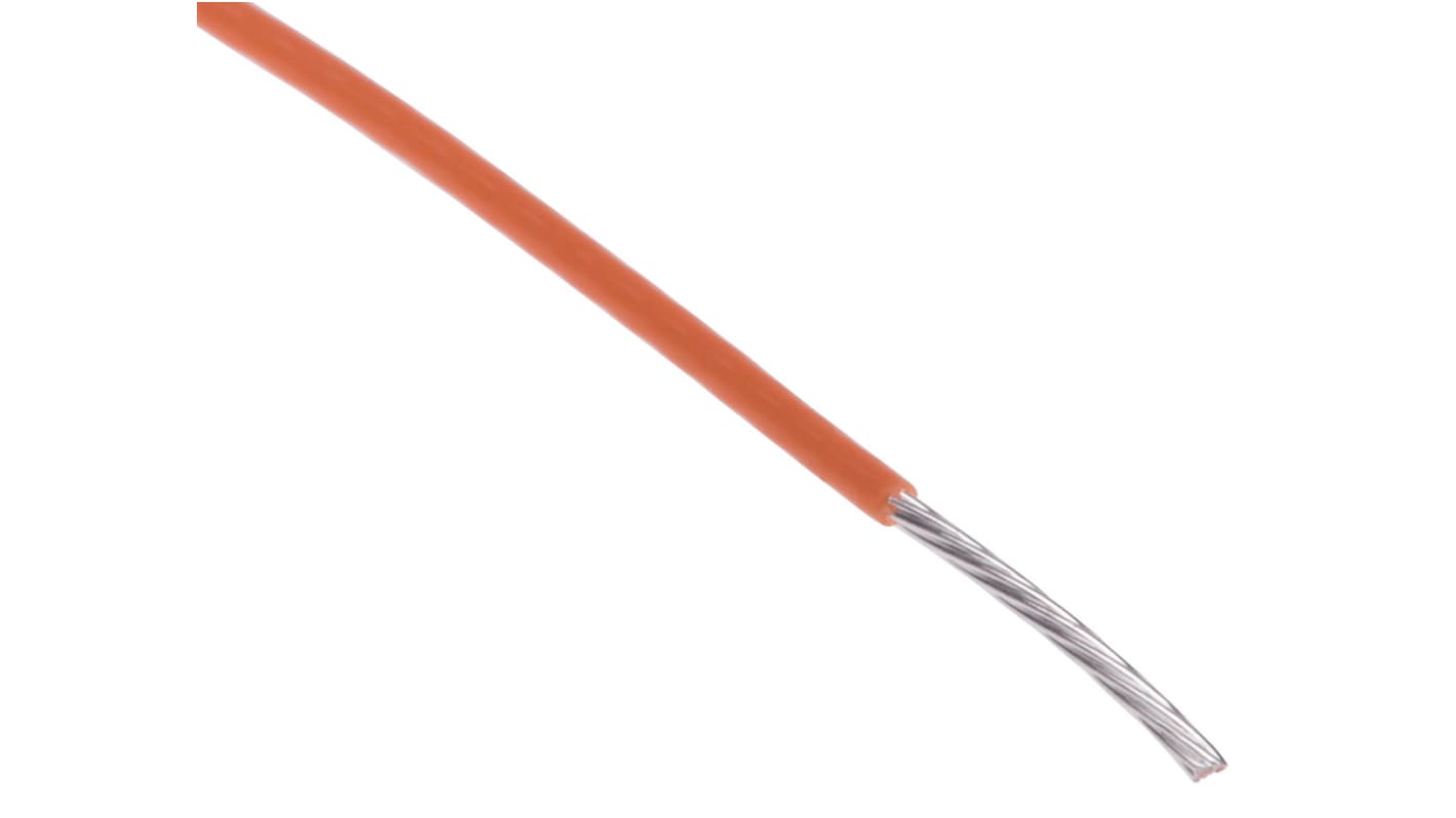 RS PRO Einzeladerleitung 0,22 mm², 24 AWG 100m Orange PTFE isoliert Ø 0.95mm 7/0,2 mm Litzen