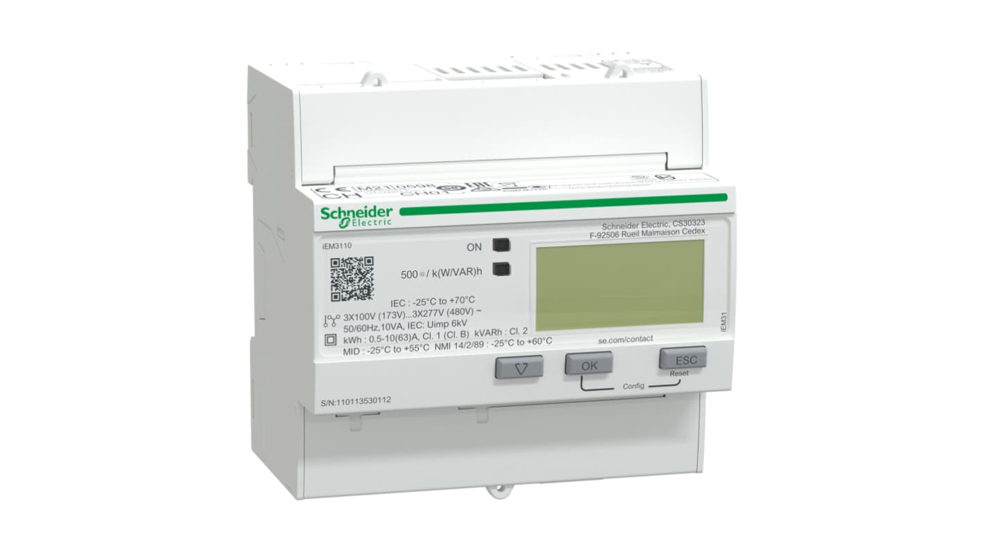 Medidor de energía Schneider Electric serie Acti 9 iEM3000, display LCD, con 10 dígitos