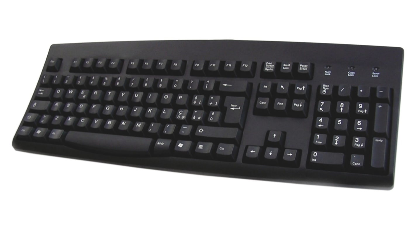 Ceratech Tastatur QWERTY (Italien) Kabelgebunden Schwarz PS/2, USB, 456 x 168 x 40mm