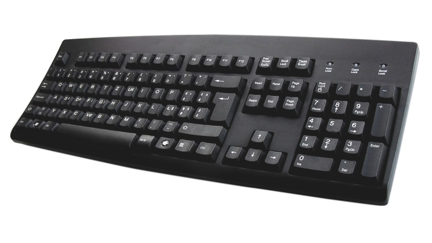 Ceratech Tastatur QWERTY (Polnisch) Kabelgebunden Schwarz PS/2, USB, 456 x 168 x 40mm