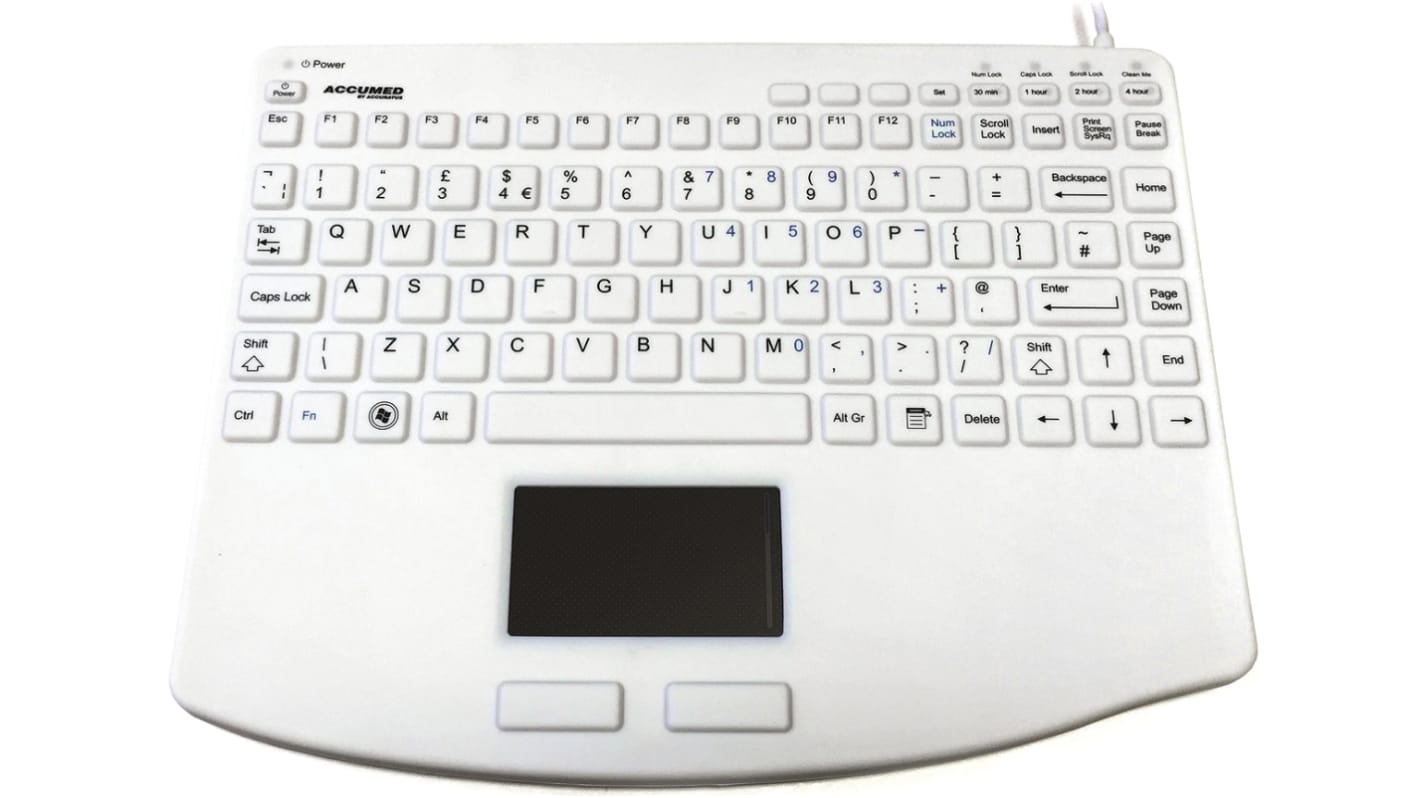 Ceratech Touchpad-Tastatur QWERTY (GB) Kabelgebunden Weiß USB Medizinisch, 289 x 227 x 19mm