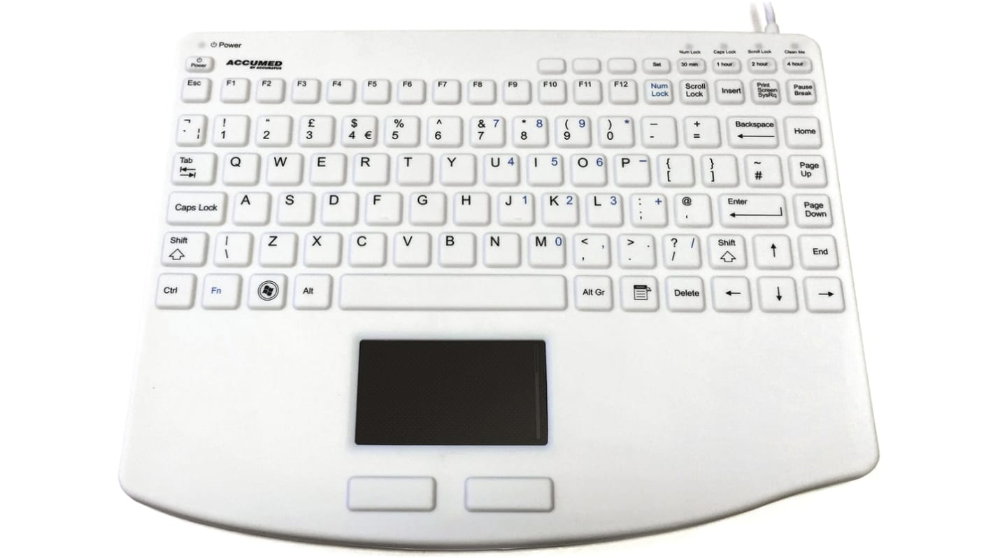 Teclado táctil Ceratech, , Con cable, Blanco, USB, Médico, QWERTY (UK)