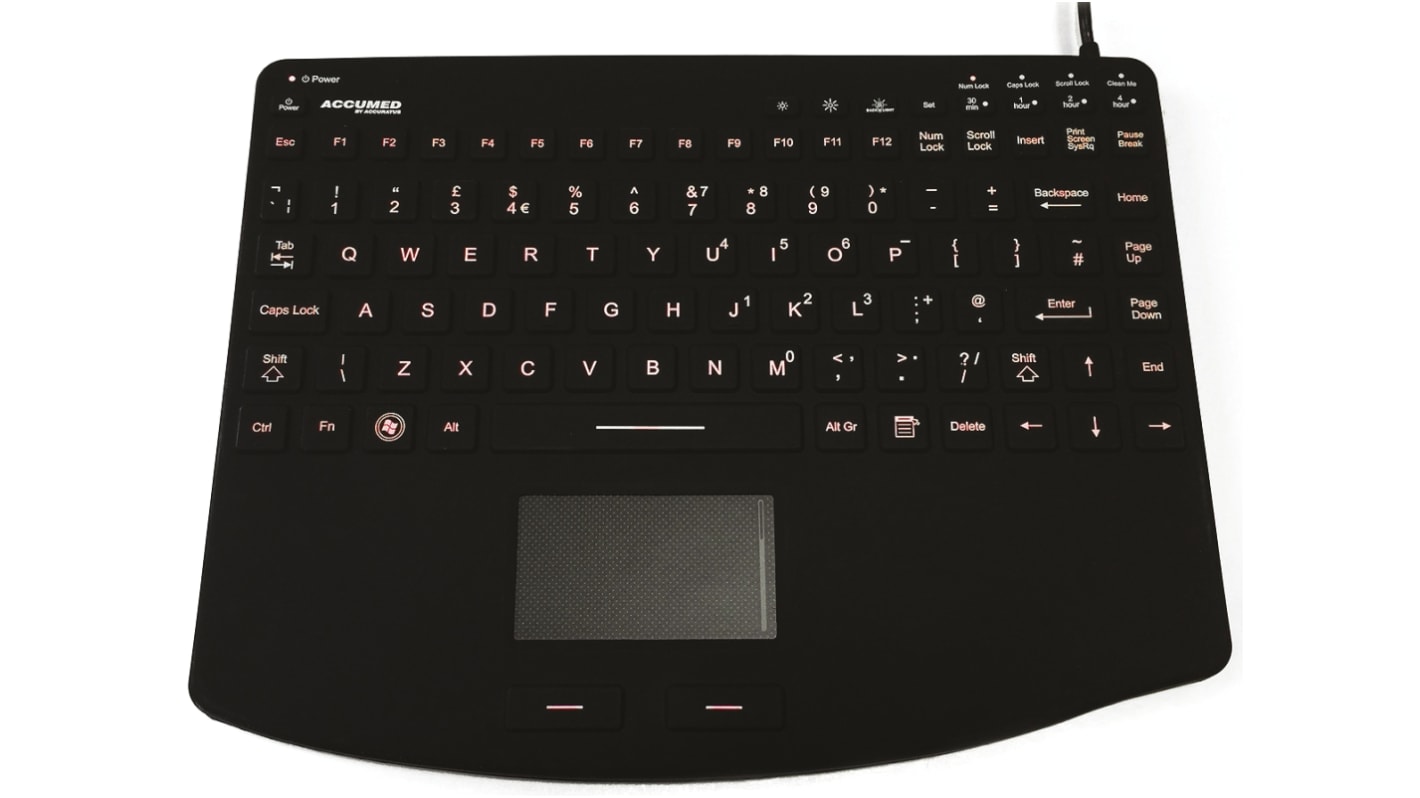 Ceratech Touchpad-Tastatur QWERTY (GB) Kabelgebunden Schwarz USB Medizinisch, 289 x 227 x 19mm