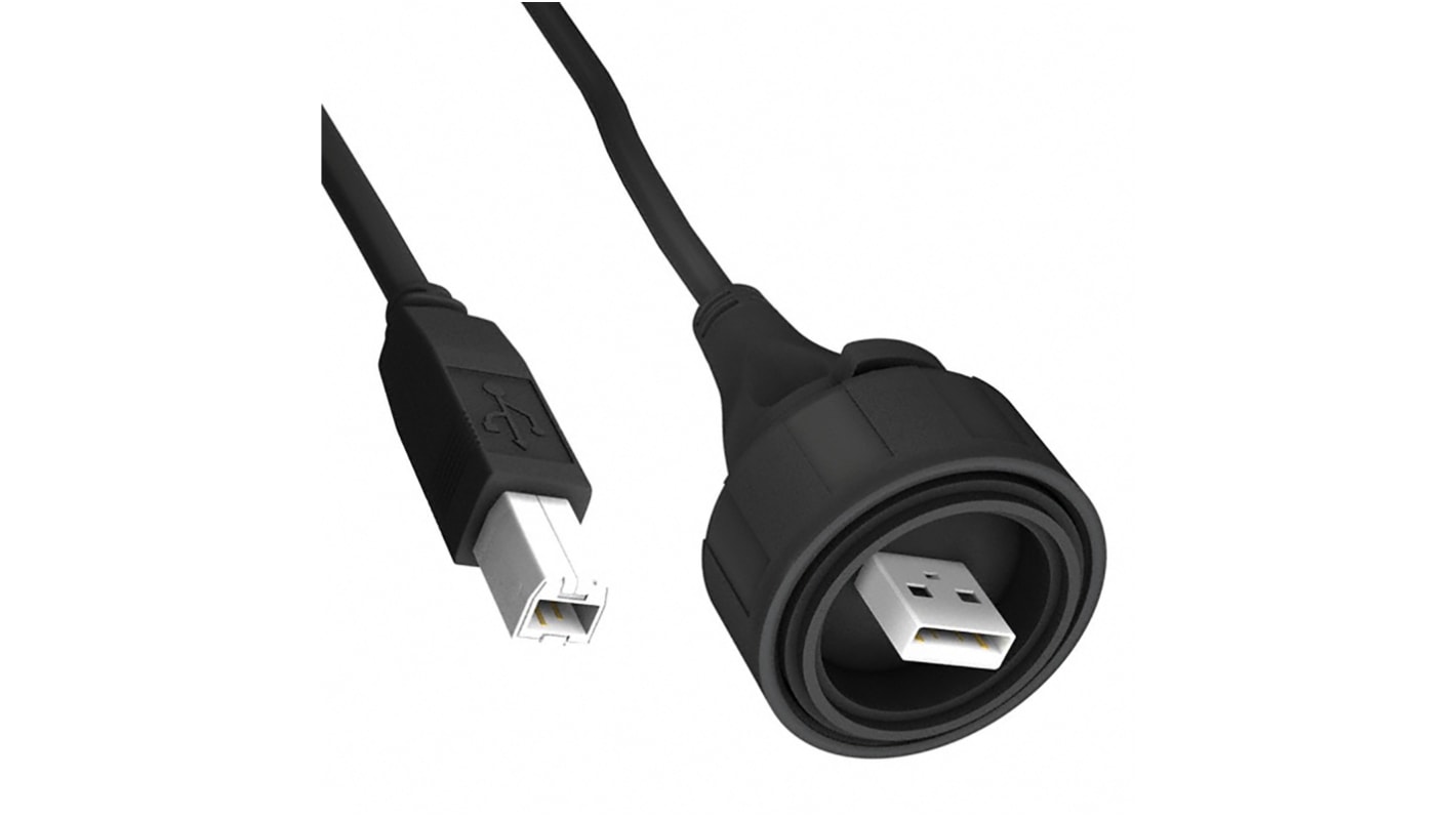 Bulgin USB-kabel, Sort, USB A til USB B, 3m