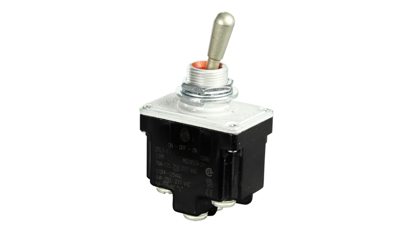 Honeywell Toggle Switch, Panel Mount, (On)-Off-(On), DPDT, Screw Terminal, 125 V ac, 250 V ac, 277 V ac