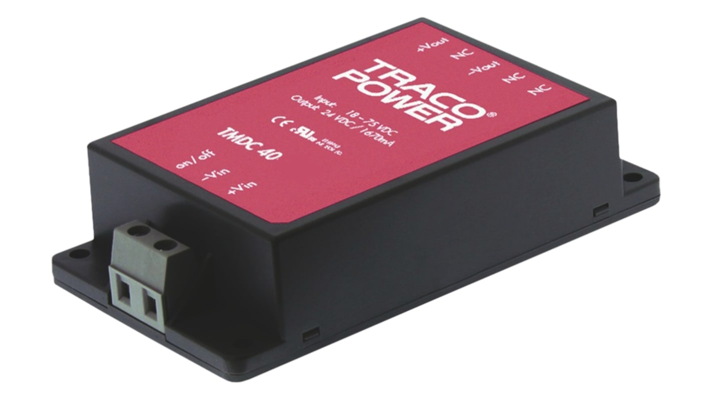 TRACOPOWER TMDC 40 DC-DC Converter, 24V dc/ 1.67A Output, 9 → 36 V dc Input, 40W, Chassis Mount, +65°C Max Temp