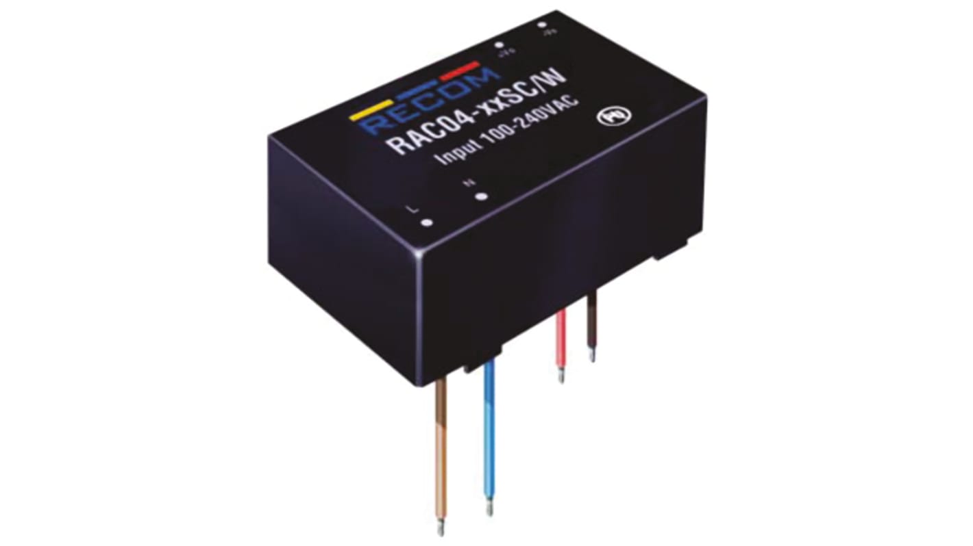 Recom Switching Power Supply, RAC04-09SC/W, 9V dc, 444mA, 4W, 1 Output, 115 → 370 (With Derating) V dc, 80