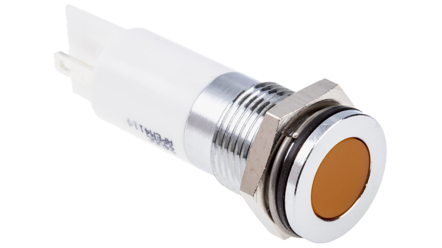 Indicador LED RS PRO, Naranja, lente enrasada, marco Cromo, Ø montaje 14mm, 220V ac, 3mA, 200mcd, IP67