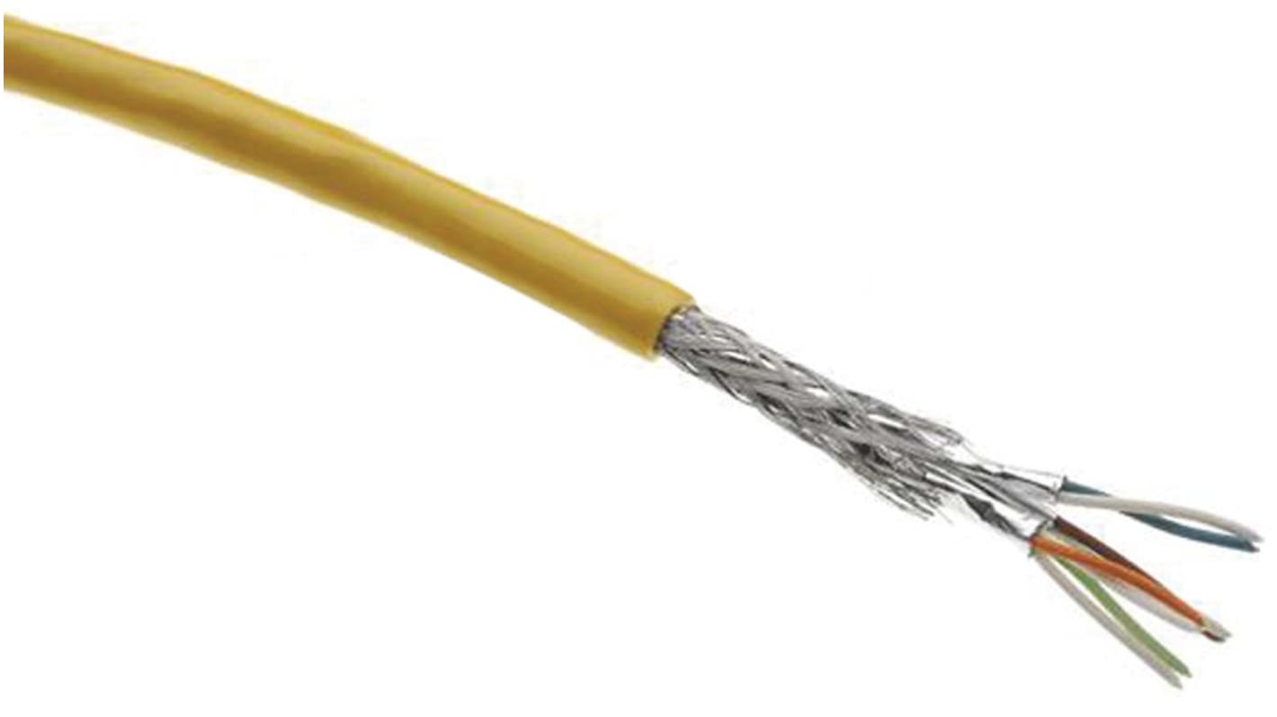 Cable Ethernet Cat6a S/FTP HARTING de color Amarillo, long. 20m, funda de Poliuretano (PUR), Pirorretardante, Libre de