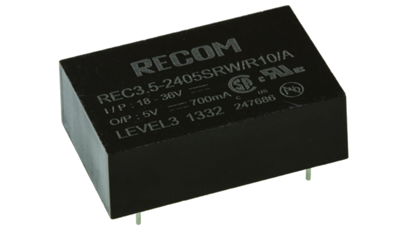 Convertisseur CC-CC isolé Recom, REC3.5, Montage traversant, 3.5W, 1 sortie, 5V c.c., 700mA