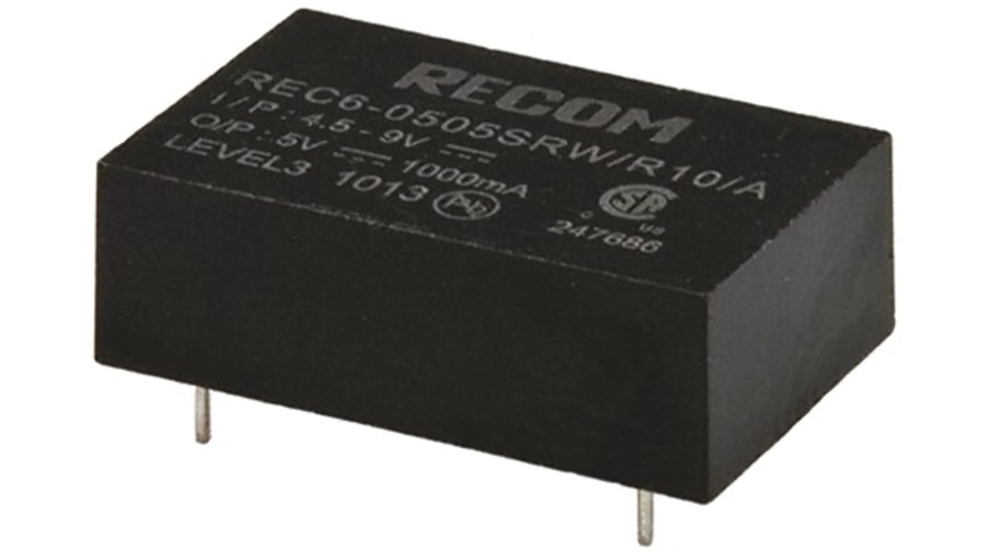 Recom DC-DCコンバータ Vout：5V dc 36 → 75 V dc, 6W, REC6-4805SRW/R10/A