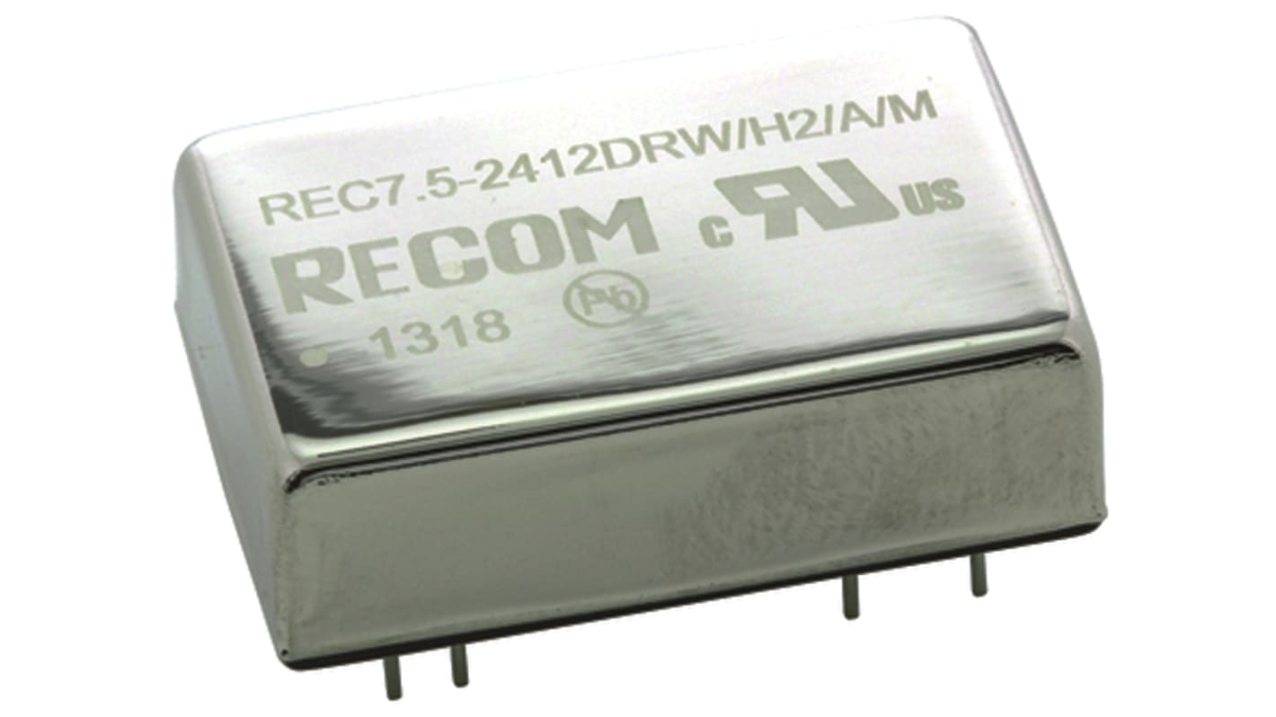 Convertisseur DC-DC Recom, REC7.5, Montage traversant, 7.5W, 2 sorties, ±12V c.c., ±312mA