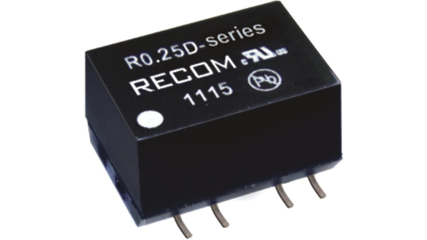 Recom R0.25 DC-DC Converter, ±5V dc/ ±25mA Output, 4.5 → 5.5 V dc Input, 0.25W, Surface Mount, +100°C Max Temp