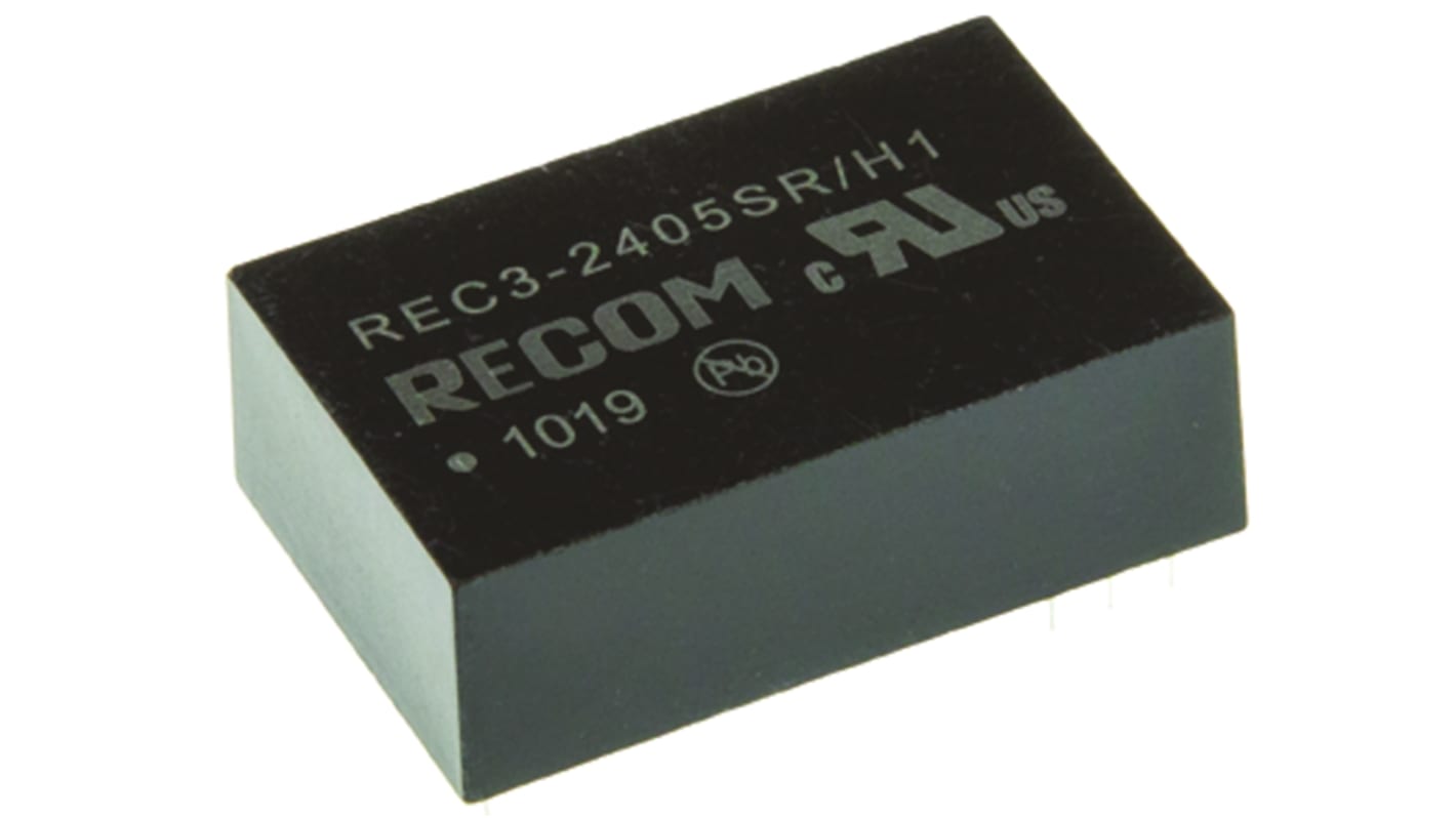 Recom DC-DCコンバータ Vout：5V dc 20.4 → 27.6 V dc, 3W, REC3-2405SR/H1