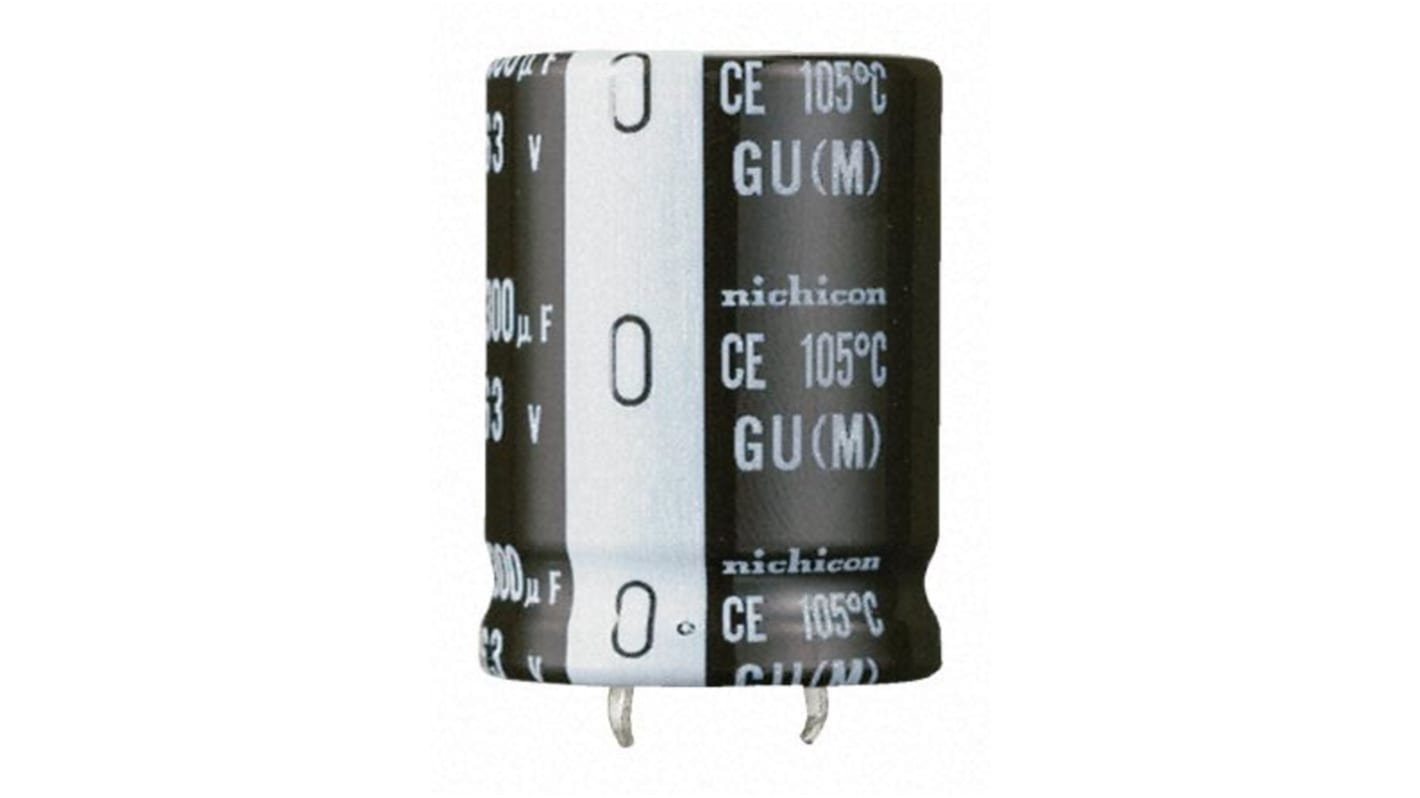 Condensador electrolítico Nichicon serie GU, 330μF, ±20%, 200V dc, de encaje a presión, 22 (Dia.) x 30mm, paso 10mm