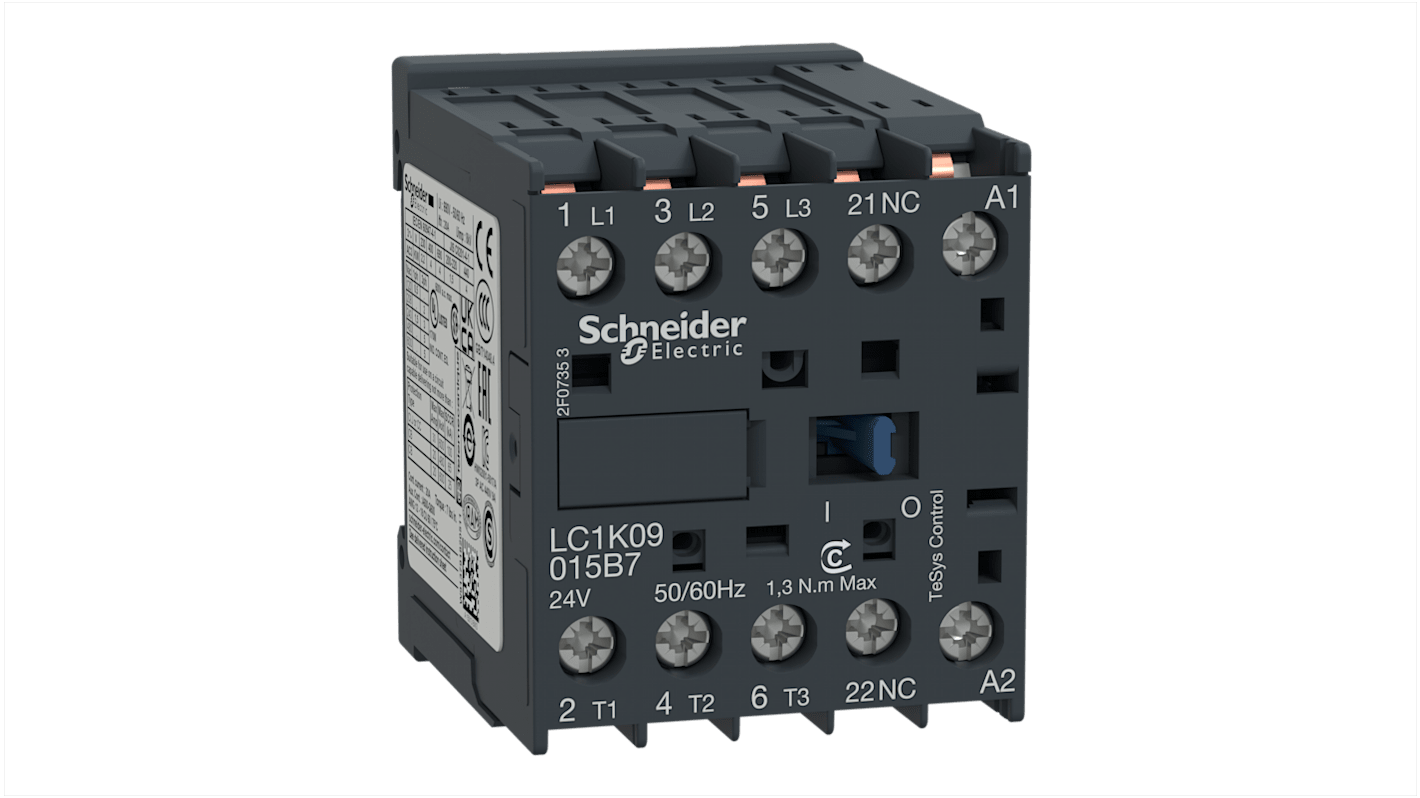 Contacteur Schneider Electric série LC1K, 3 pôles , 3NO, 20 A, 220 V c.a., 4 kW